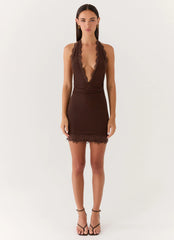 Thinly Veiled Mini Dress - Chocolate